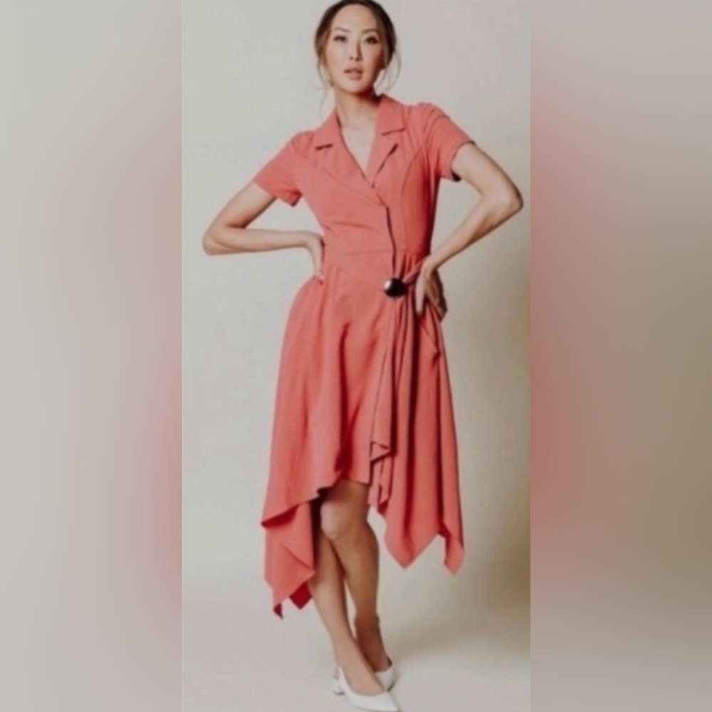 Chriselle JOA - Elegant Coral Wrap Dress, Size L